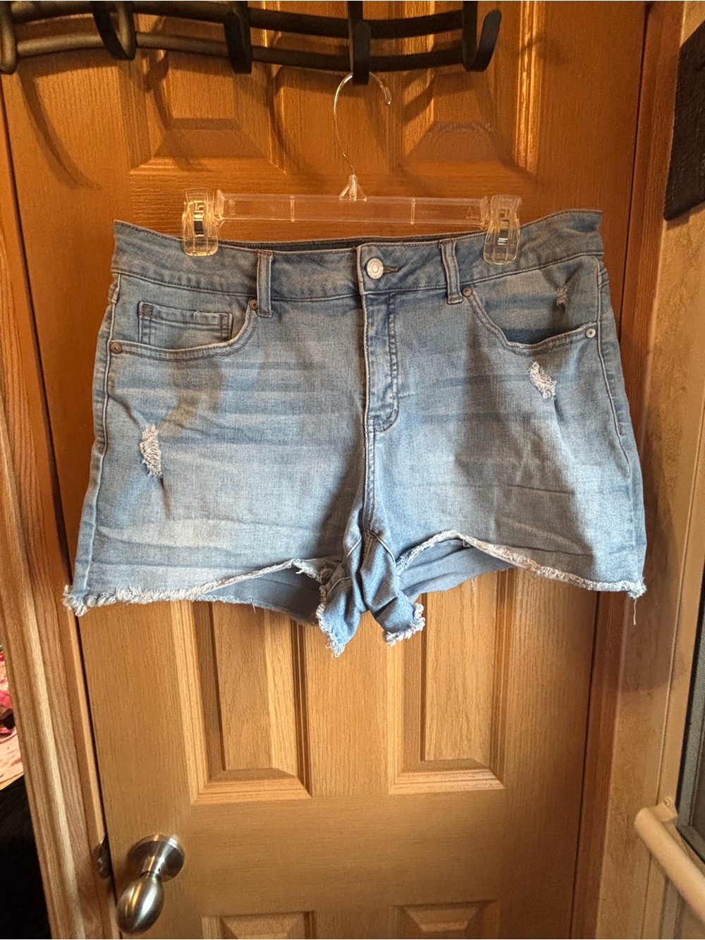 Classic Light Blue Distressed Denim Cutoff Shorts